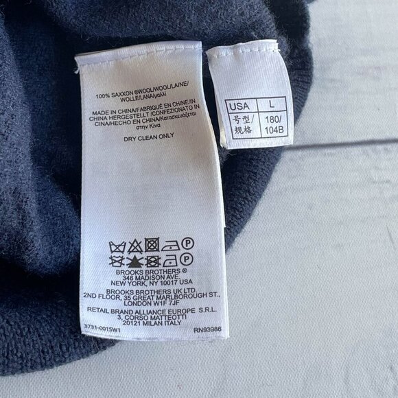 Brooks Brothers Men's 100% Saxxon Wool V-Neck Sweater, Navy Blue - Size Large - Picture 12 of 12